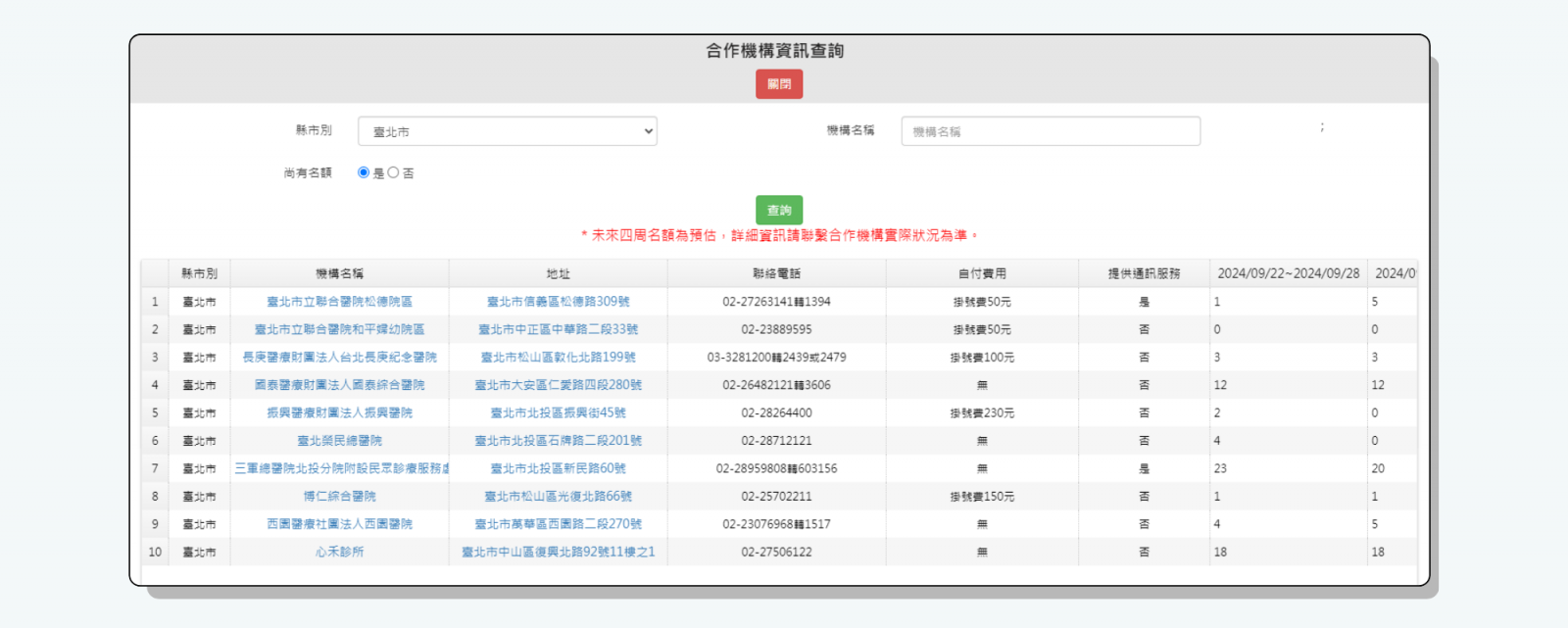 衛福部心理健康支持方案合作機構資訊查詢