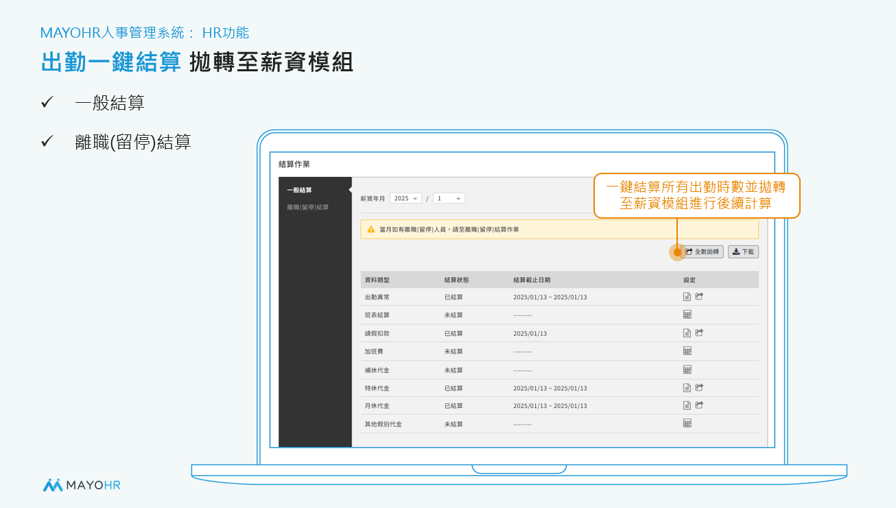 Apollo 雲端人資系統協助HR結算出勤